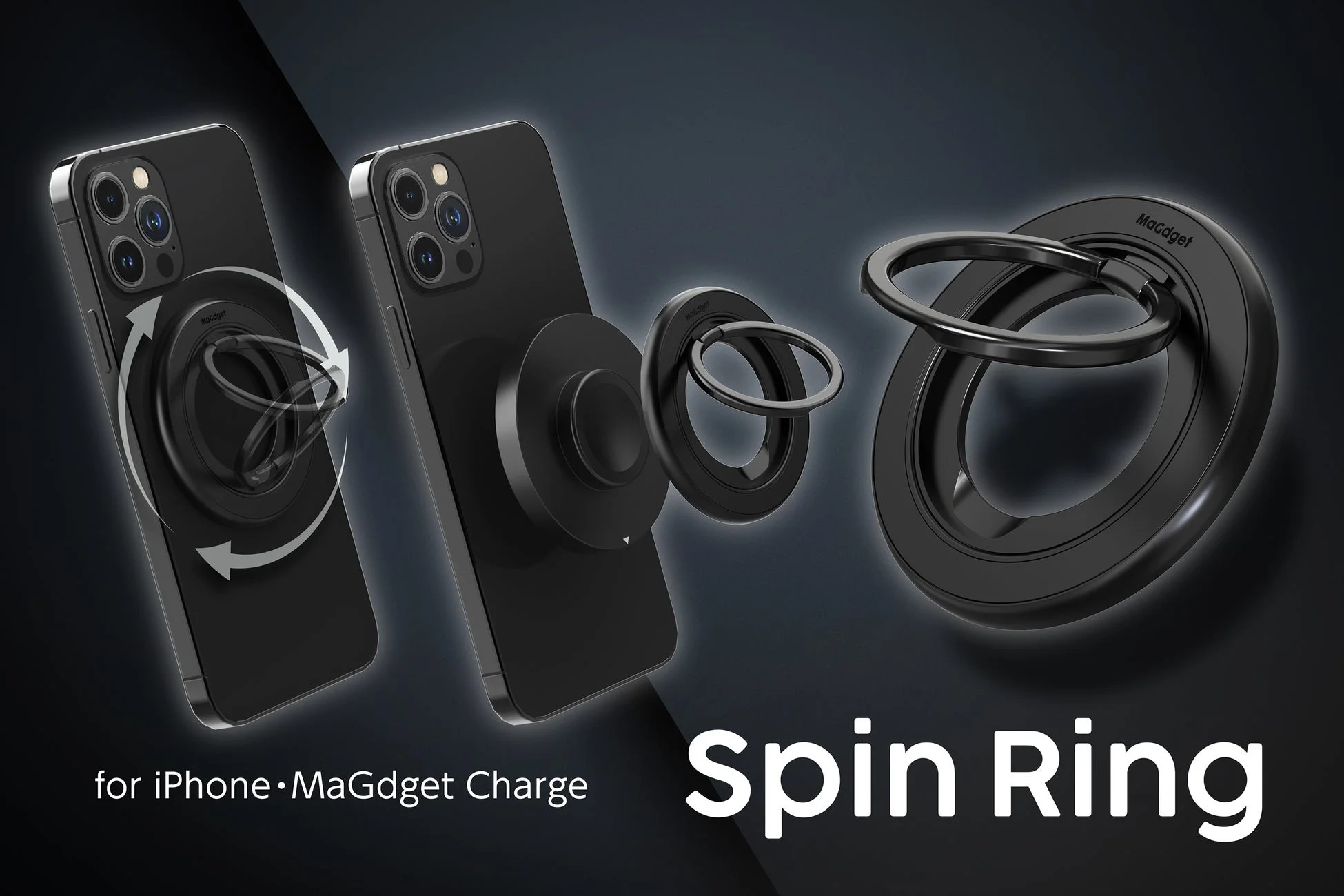 iPhoneに装着されたSpin Ring