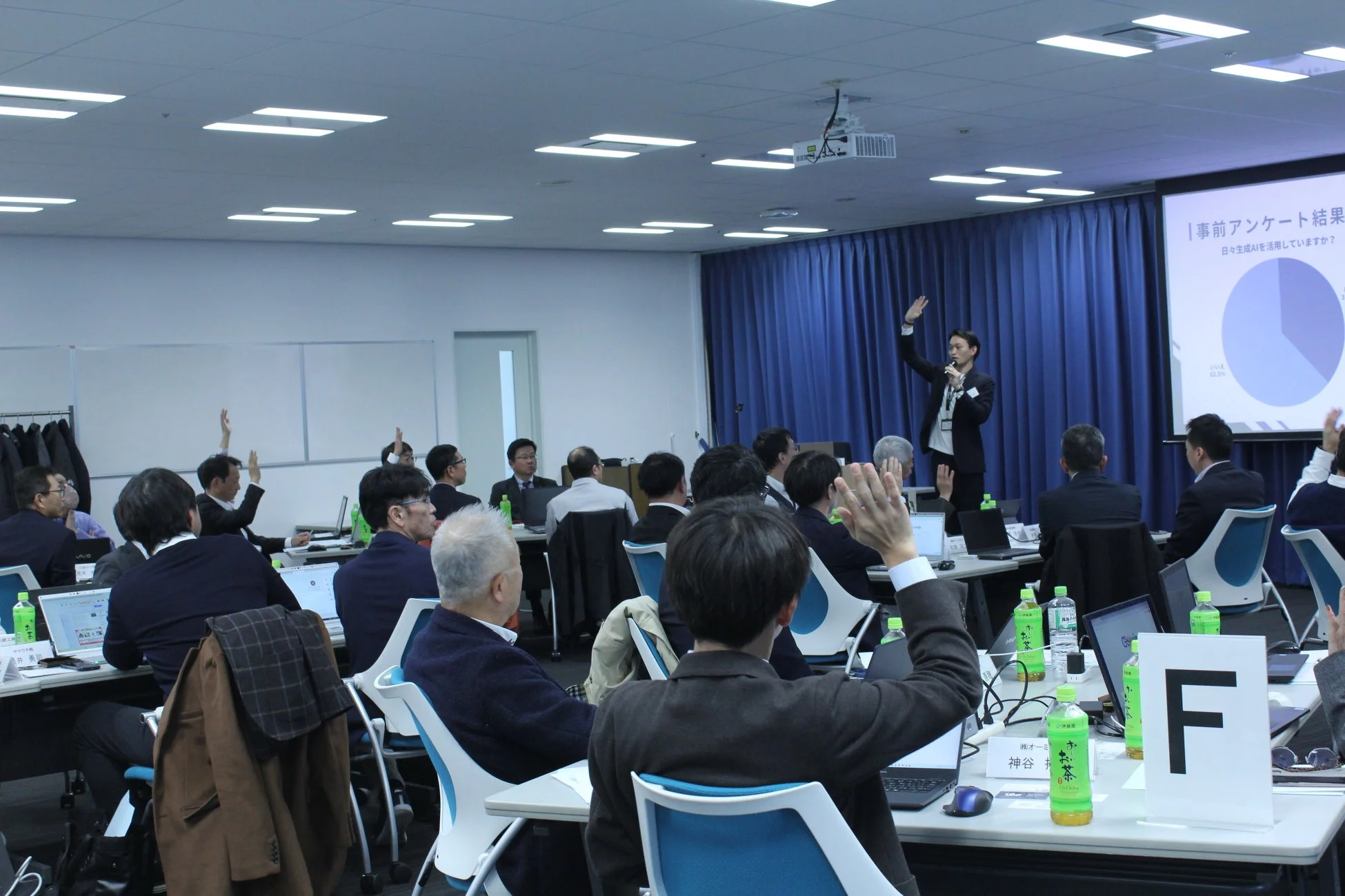 セミナーの様子、アンケート結果表示