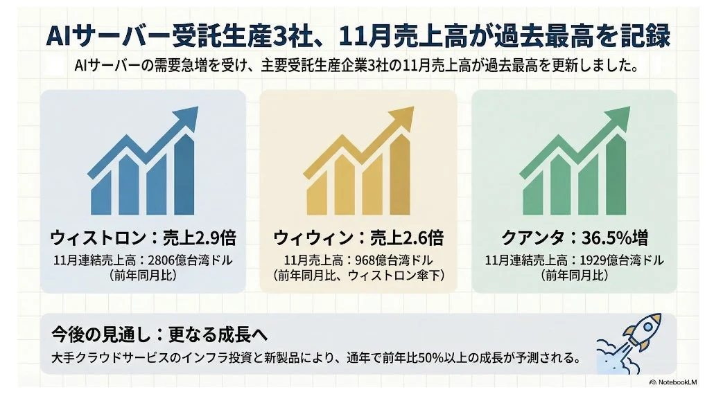 AIサーバー受託生産3社、11月売上高が過去最高を記録