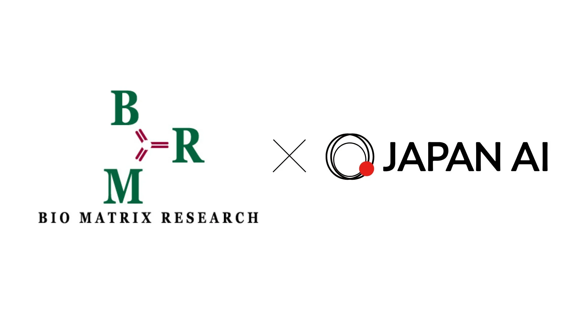 BIO MATRIX RESEARCHとJAPAN AIのロゴが並び、「X」の記号で両社の提携または協業関係を示している画像です。