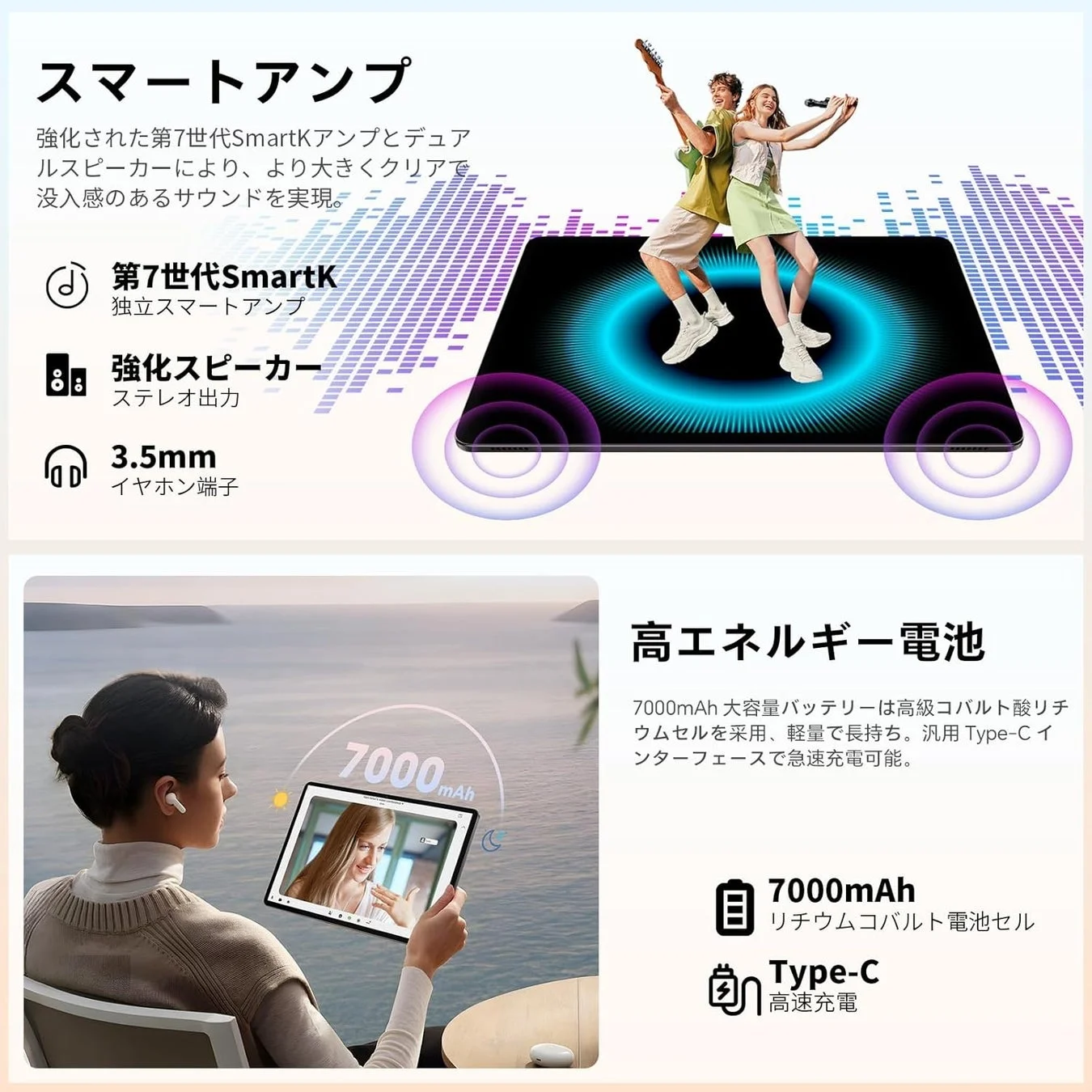 7000mAh大容量バッテリーとSmartKアンプの紹介