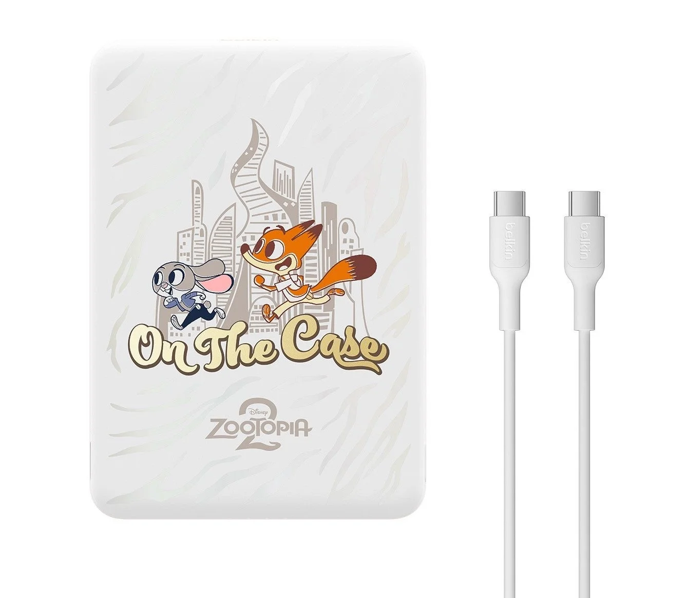 ジュディとニックがデザインされた白いモバイルバッテリー