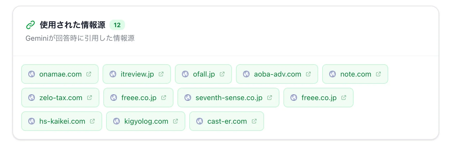 Geminiが回答時に引用した情報源のリスト