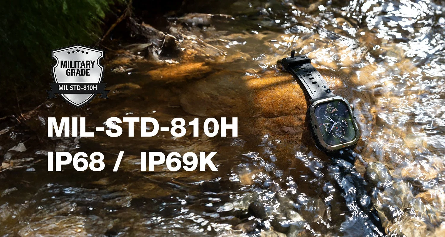 小川の中のスマートウォッチ、タフネス設計のイメージ