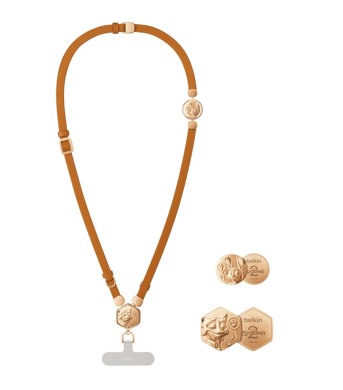 ジュディとニックのゴールドチャームが付いたスマホネックストラップ