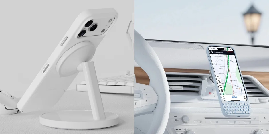 スマートフォンとマグネット式スタンド、車載ホルダー