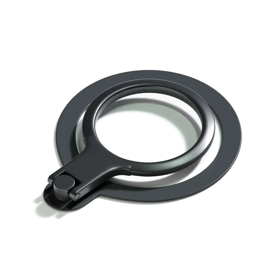 黒くて円形のスマートフォン用リングホルダーまたはスタンド