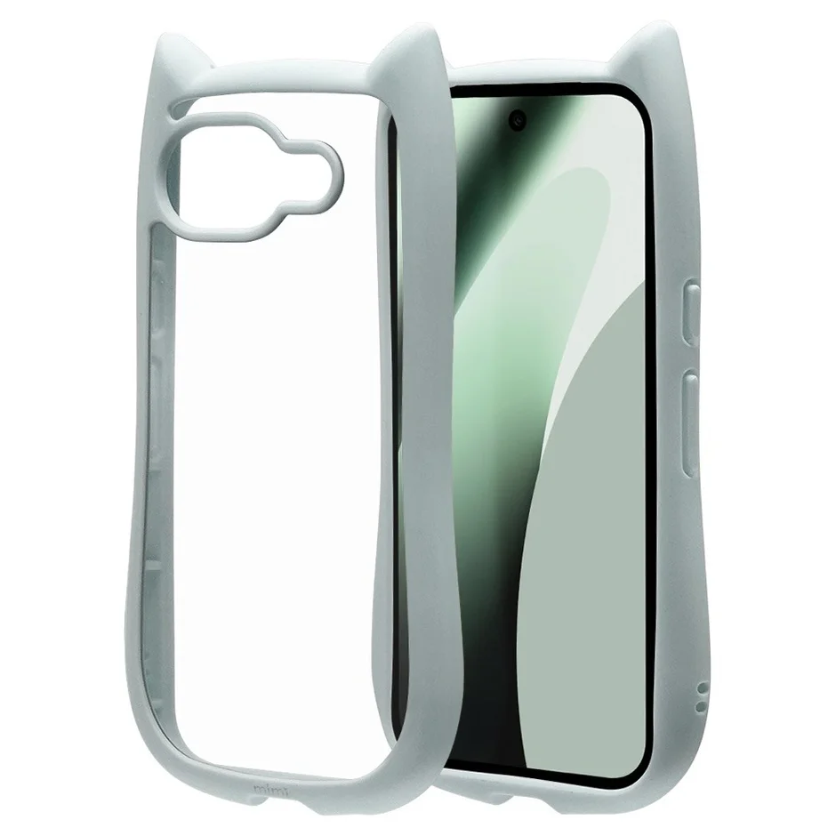 明るいグレーの猫耳スマホケース