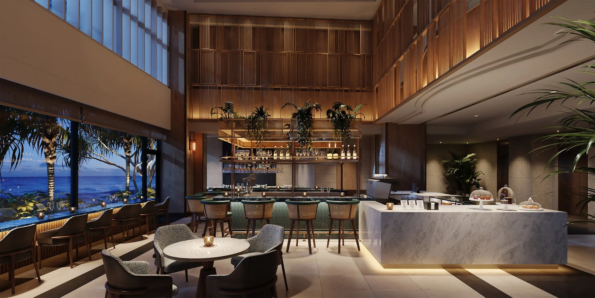 バーラウンジ、ホテル、夜景