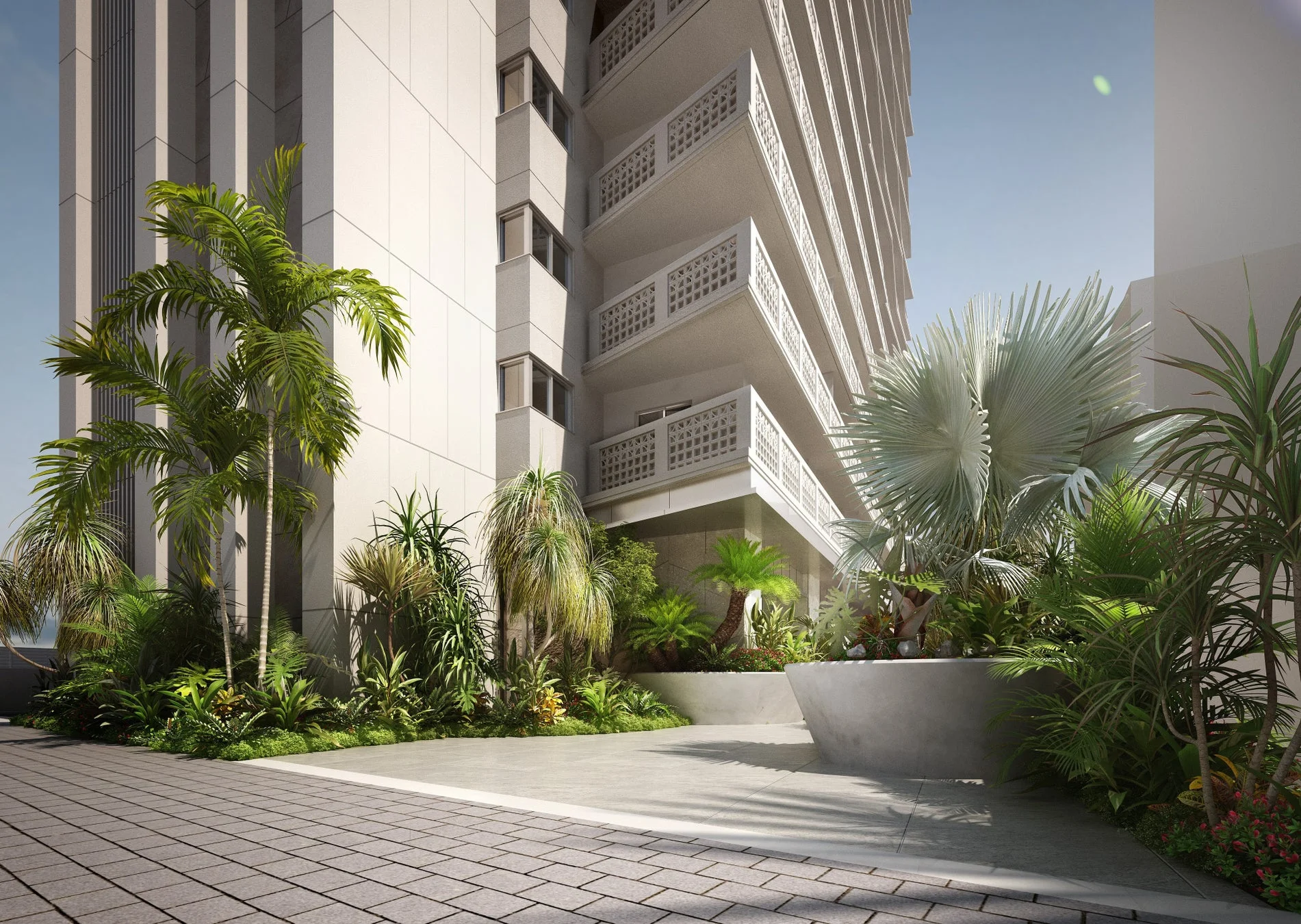 建物と熱帯植物