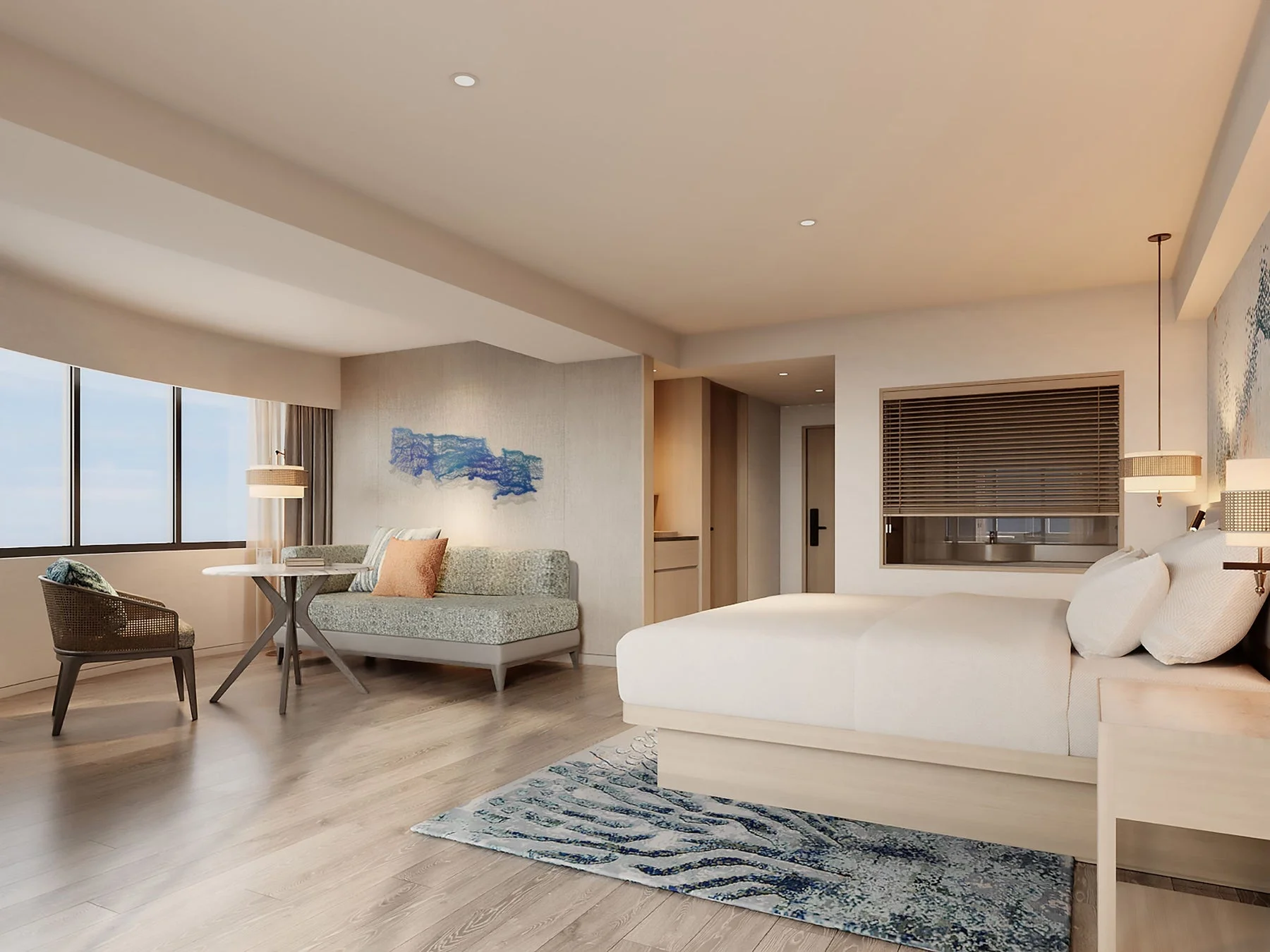 ホテル客室、寝室、モダン