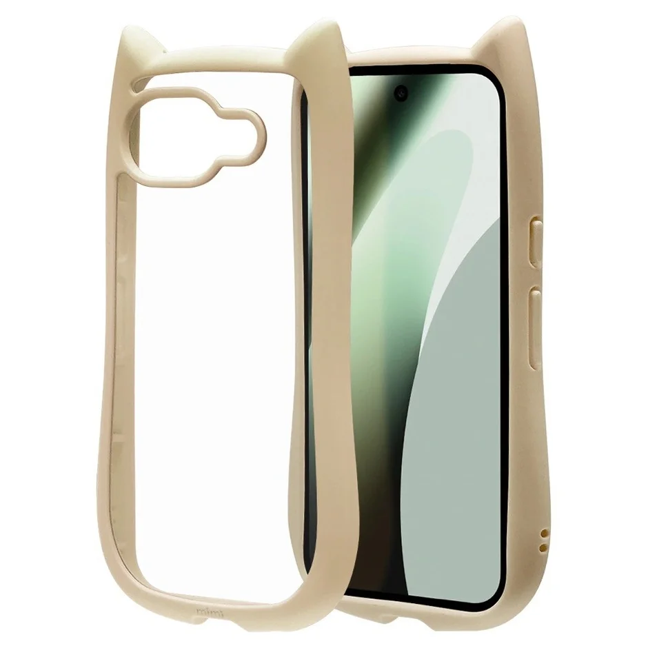 ベージュ色の猫耳スマホケース