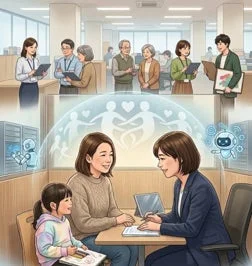 AIと人間的サポートの融合を示すイラスト