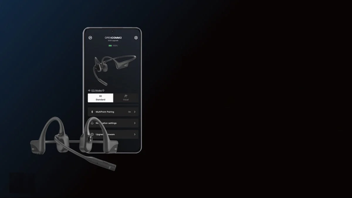 Shokzアプリ画面とヘッドセット