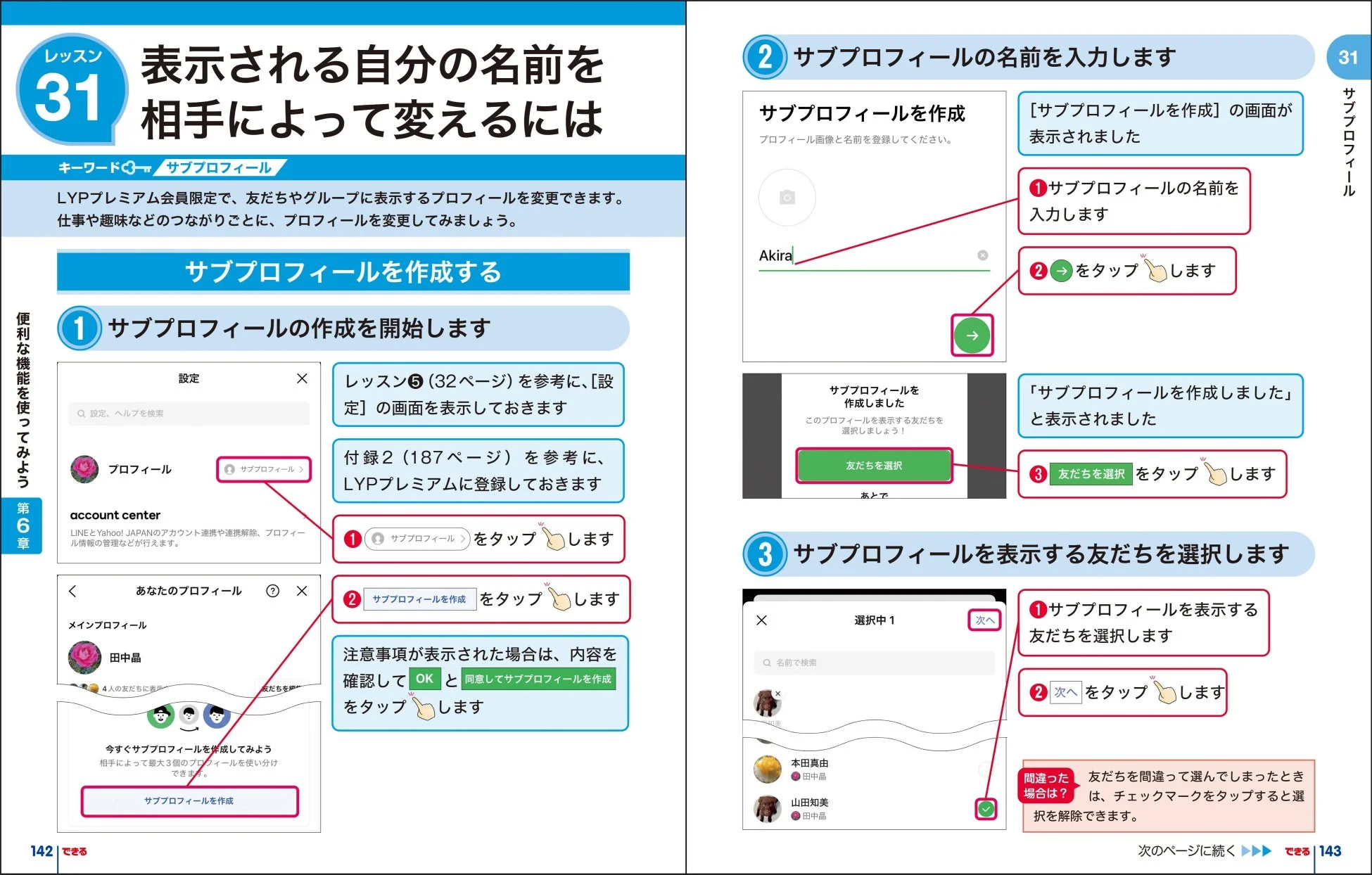 LYPプレミアム会員がサブプロフィールを作成・設定する手順を解説する紙面イメージ