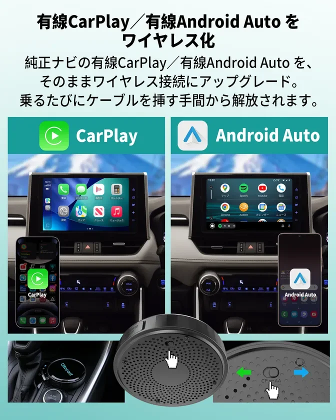 有線CarPlay/Android Autoをワイヤレス化するデバイス