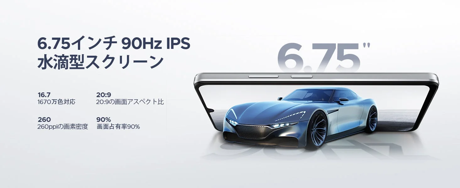 6.75インチ90Hz IPS水滴型スクリーン
