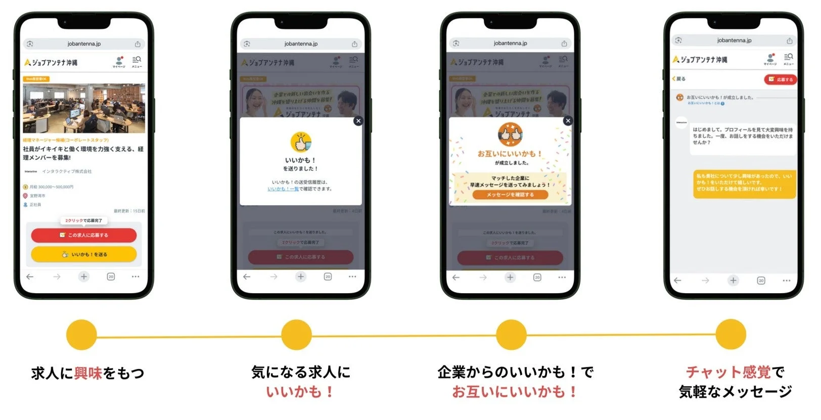 ジョブアンテナ沖縄の求人マッチングアプリ画面
