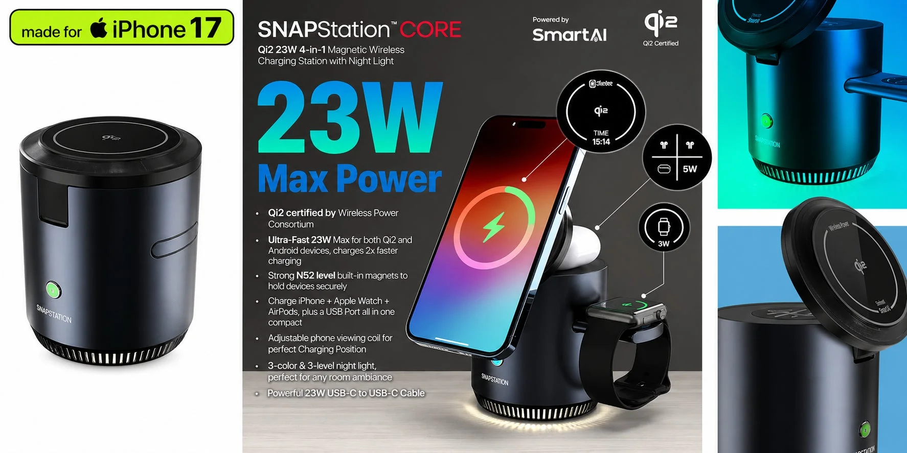 SNAPStation™ CORE Qi2 4-in-1 Magnetic Wireless Charging Station