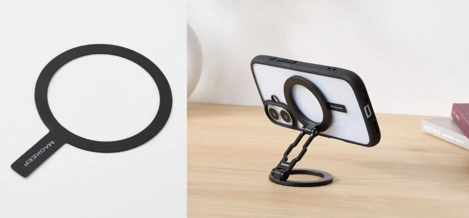 スマホスタンドが取り付けられた状態のスマホケース