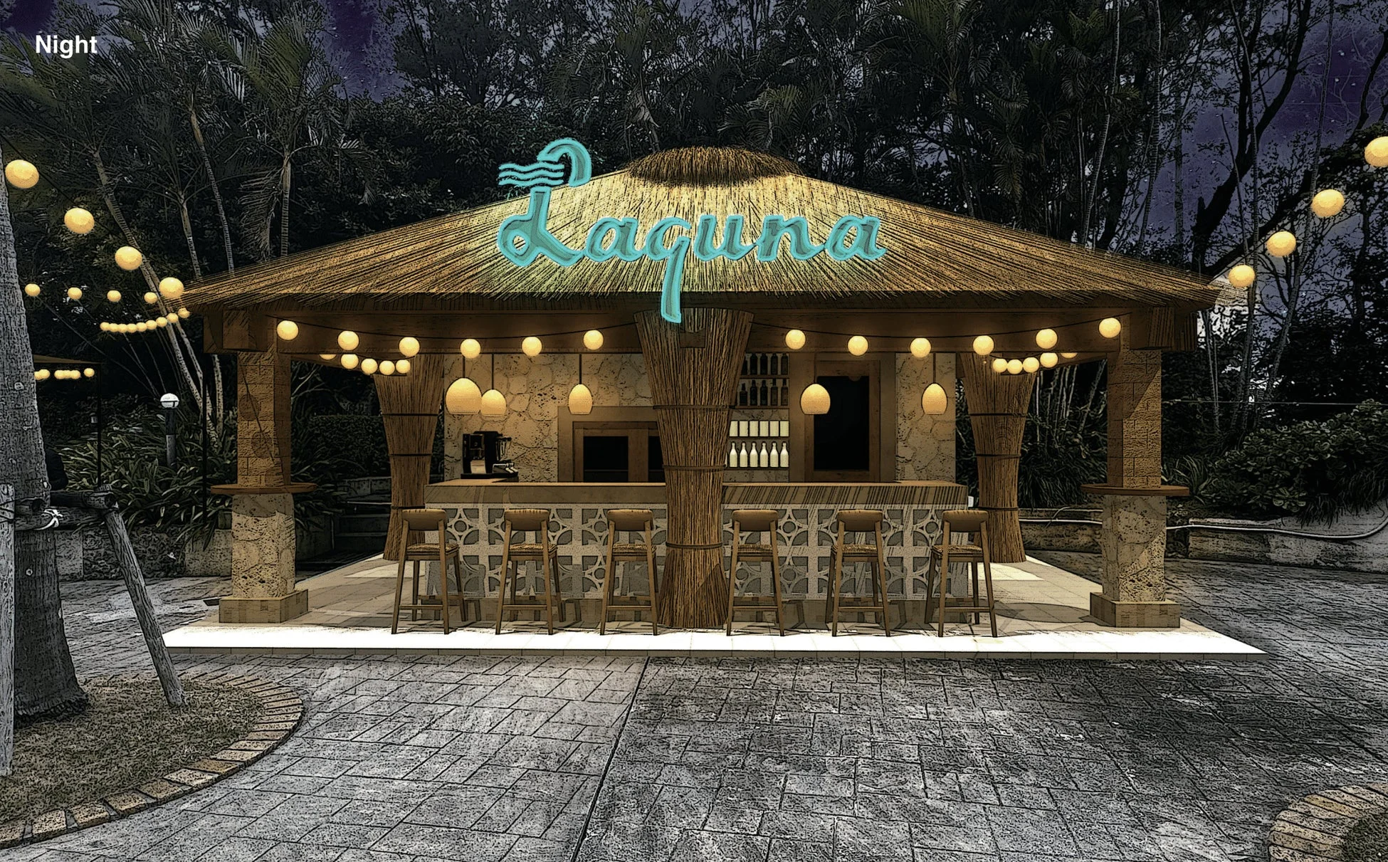 夜の屋外バーの様子