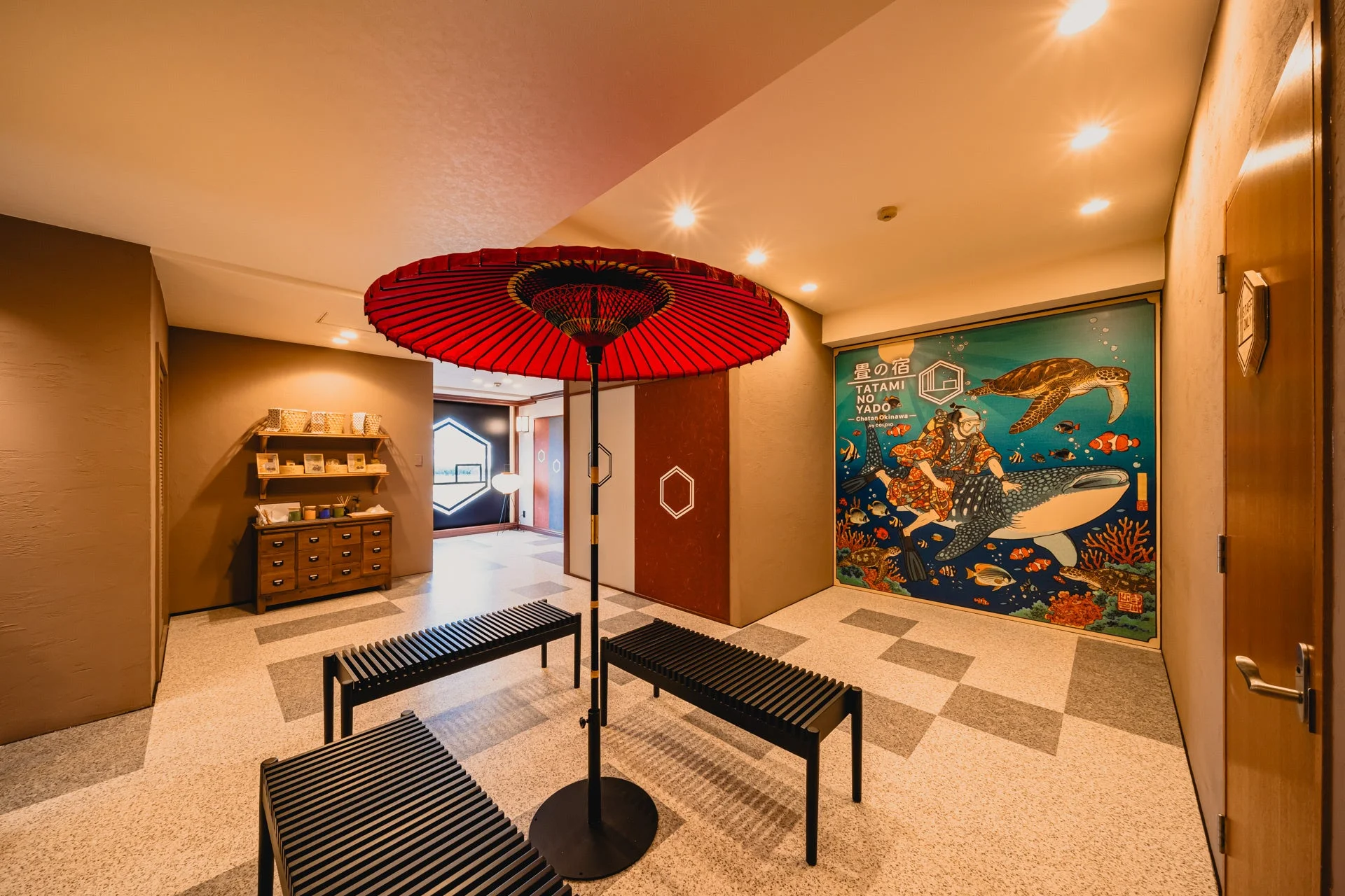 和風モダンな旅館ロビーのアートポスター