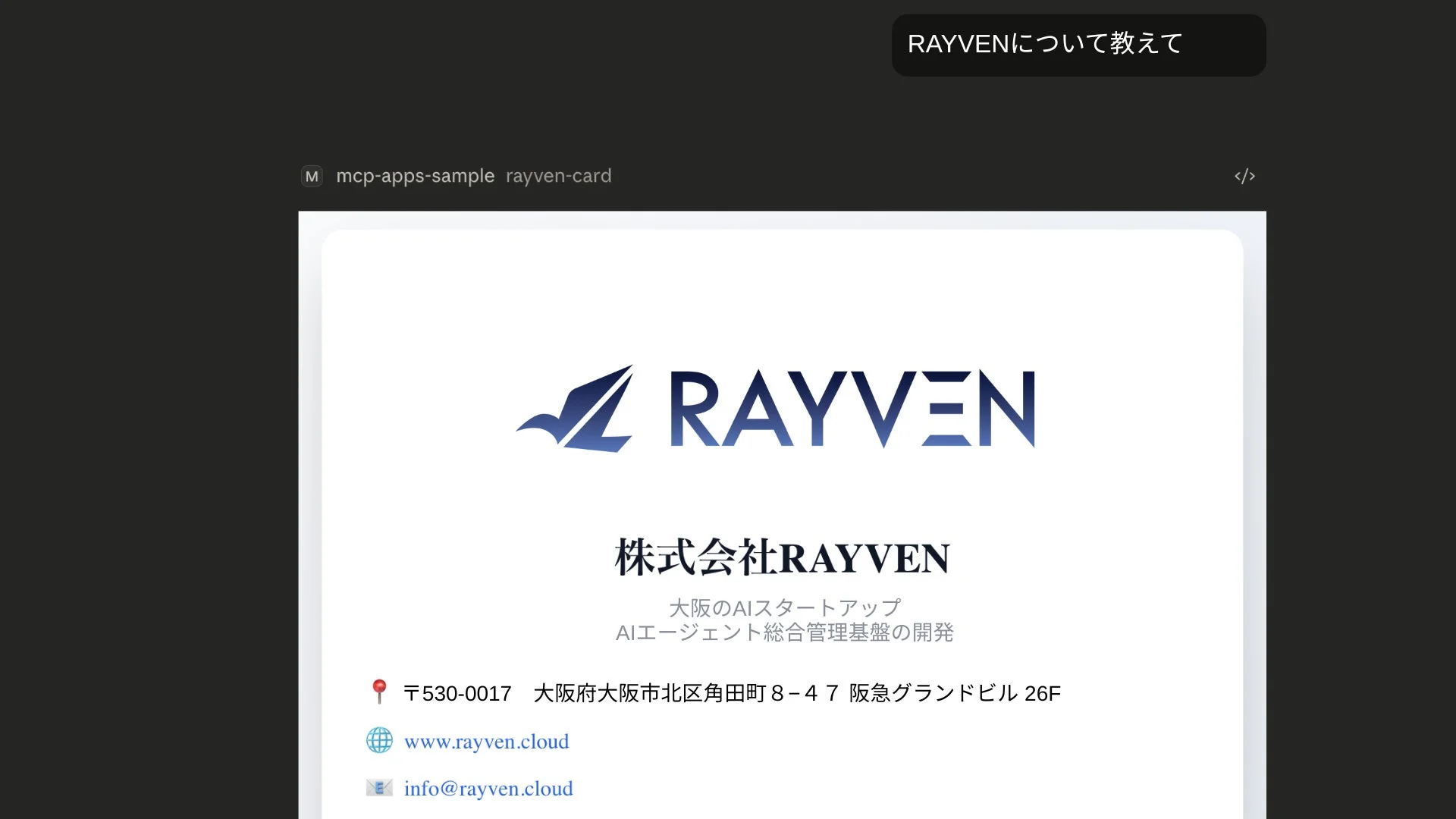 RAYVENの会社情報カード