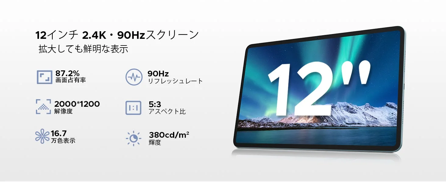 12インチ2.4K 90Hzスクリーンの特徴