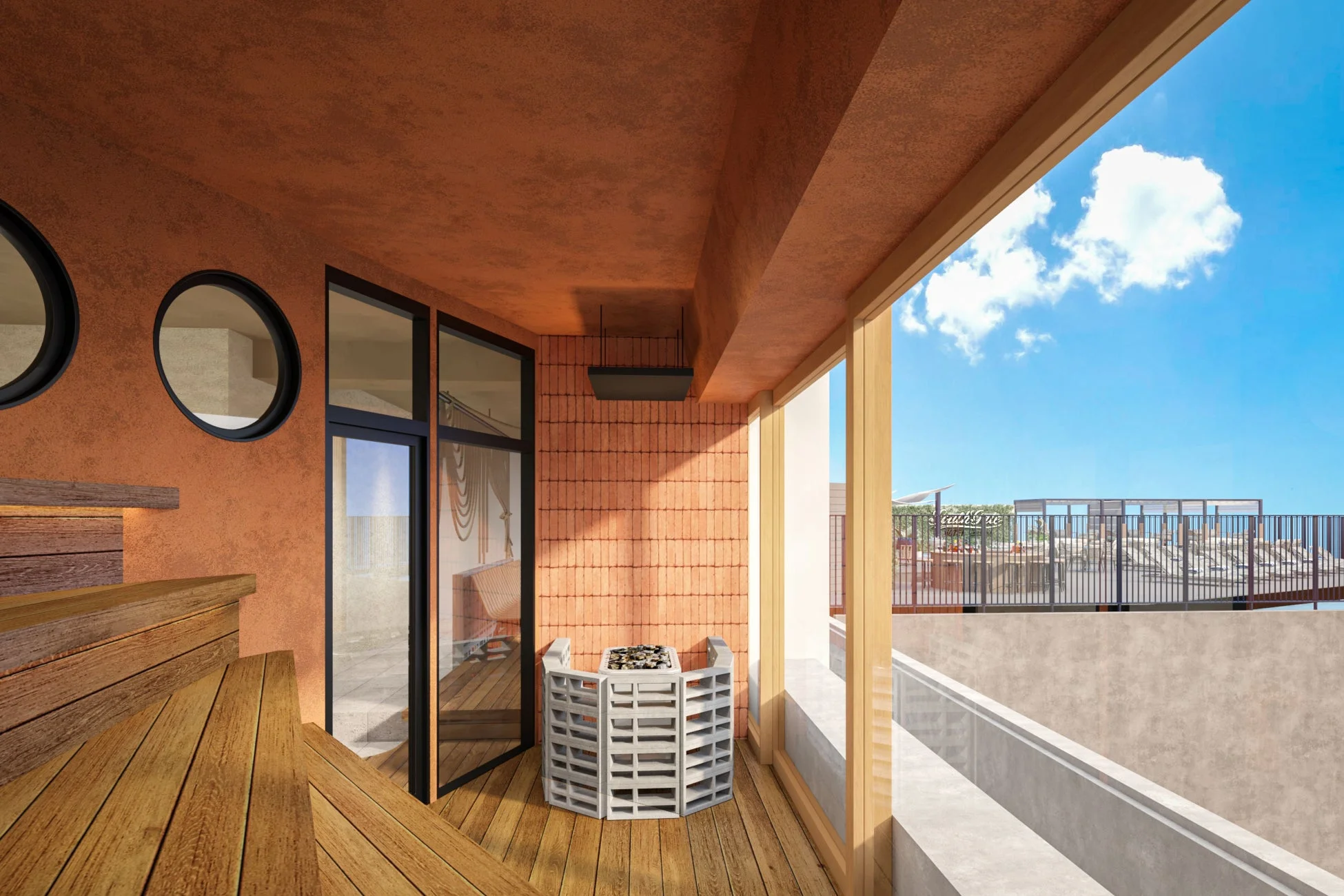 サウナ付きの屋外空間