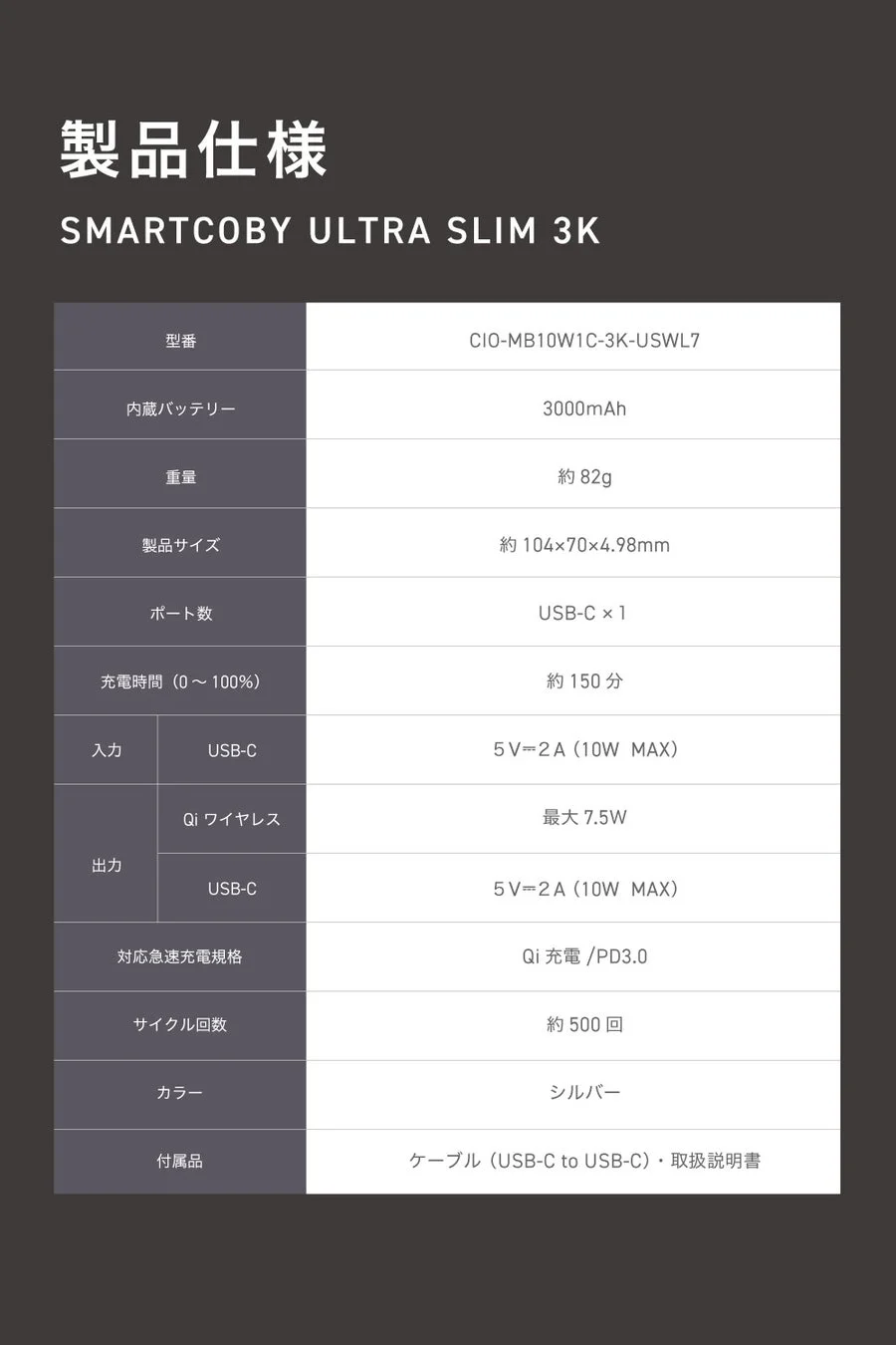 SMARTCOBY ULTRA SLIM 3Kの製品仕様