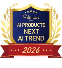 AIsmileyのロゴが入った盾型のエンブレムです。「AI PRODUCTS NEXT AI TREND 2026」というテキストが記載されており、AI関連の製品やトレンドに関する表彰または認定を示すデザインです。