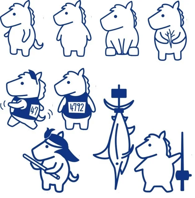様々なポーズの馬キャラクターイラスト