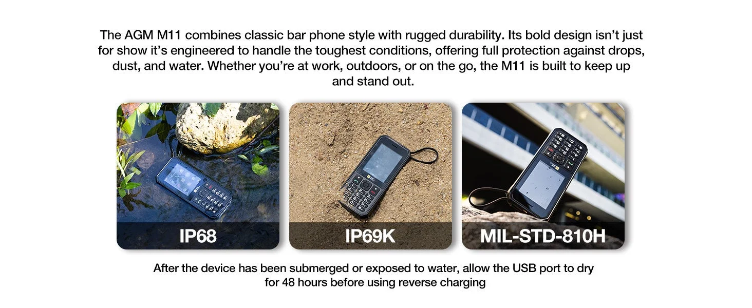 AGM M11が水辺に置かれた様子