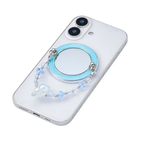 水色縁取りミラー付きスマホリング