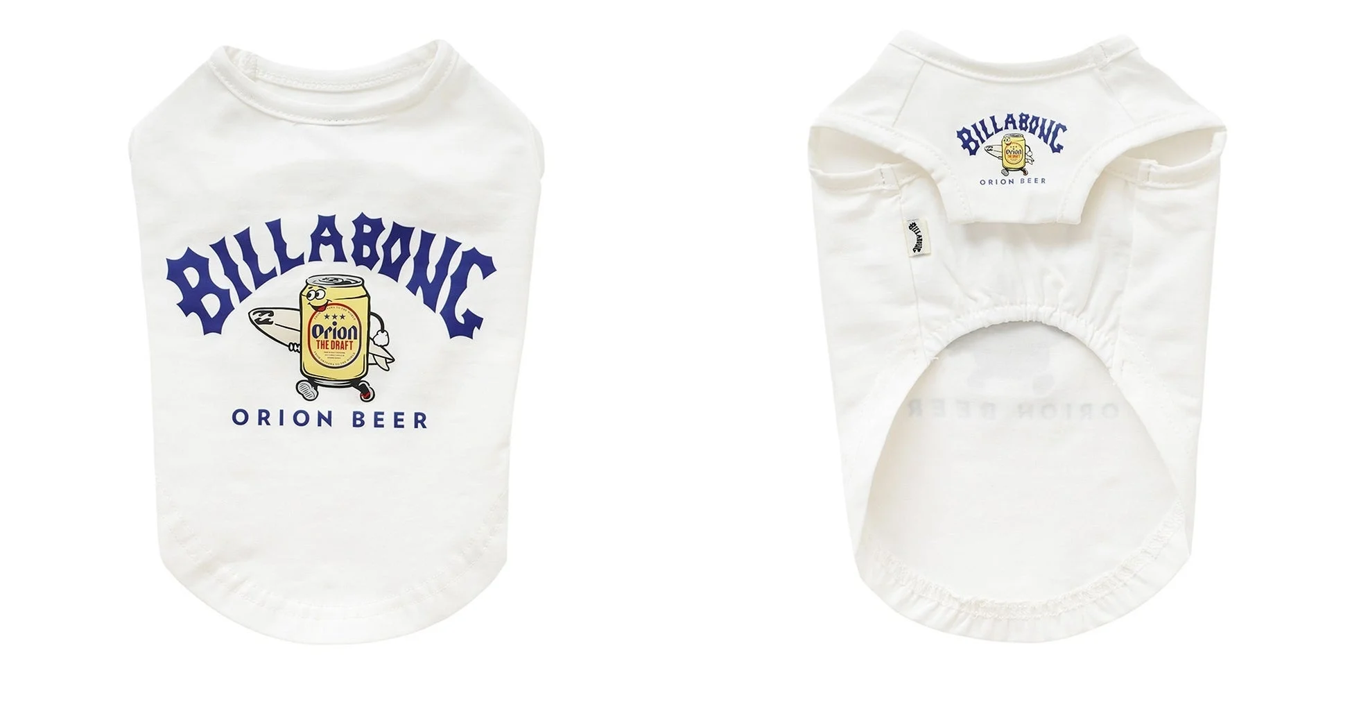サーフボードを持ったオリオンビール缶のキャラクターがデザインされたペット用Tシャツ
