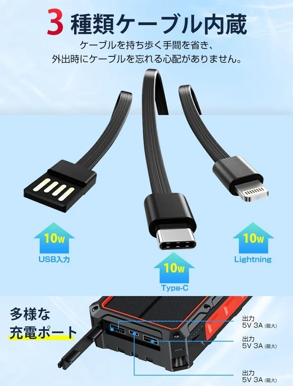 3種類ケーブル内蔵