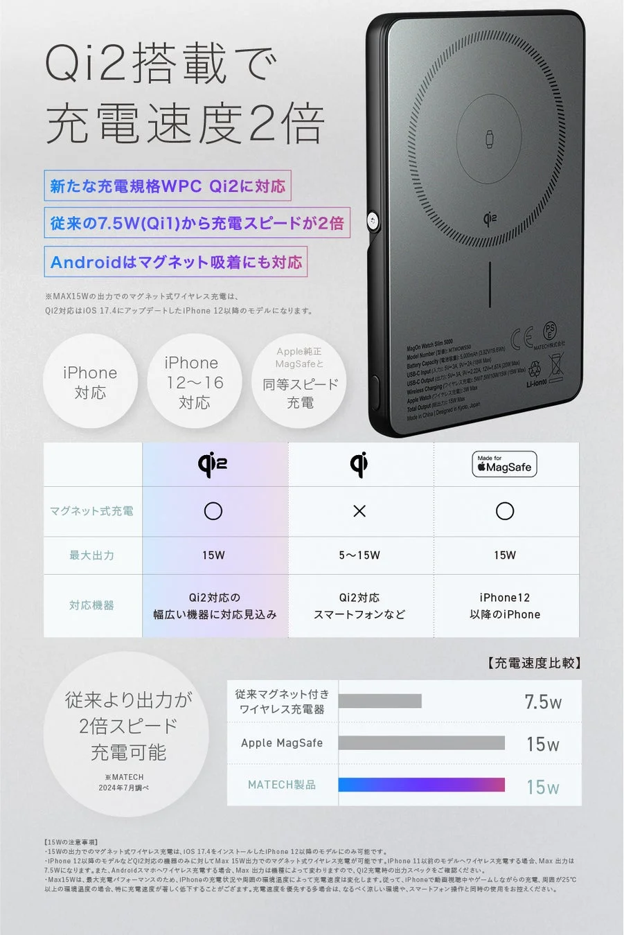 Qi2対応ワイヤレス充電の詳細