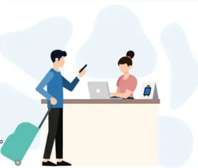 ホテルでチェックインするイラスト