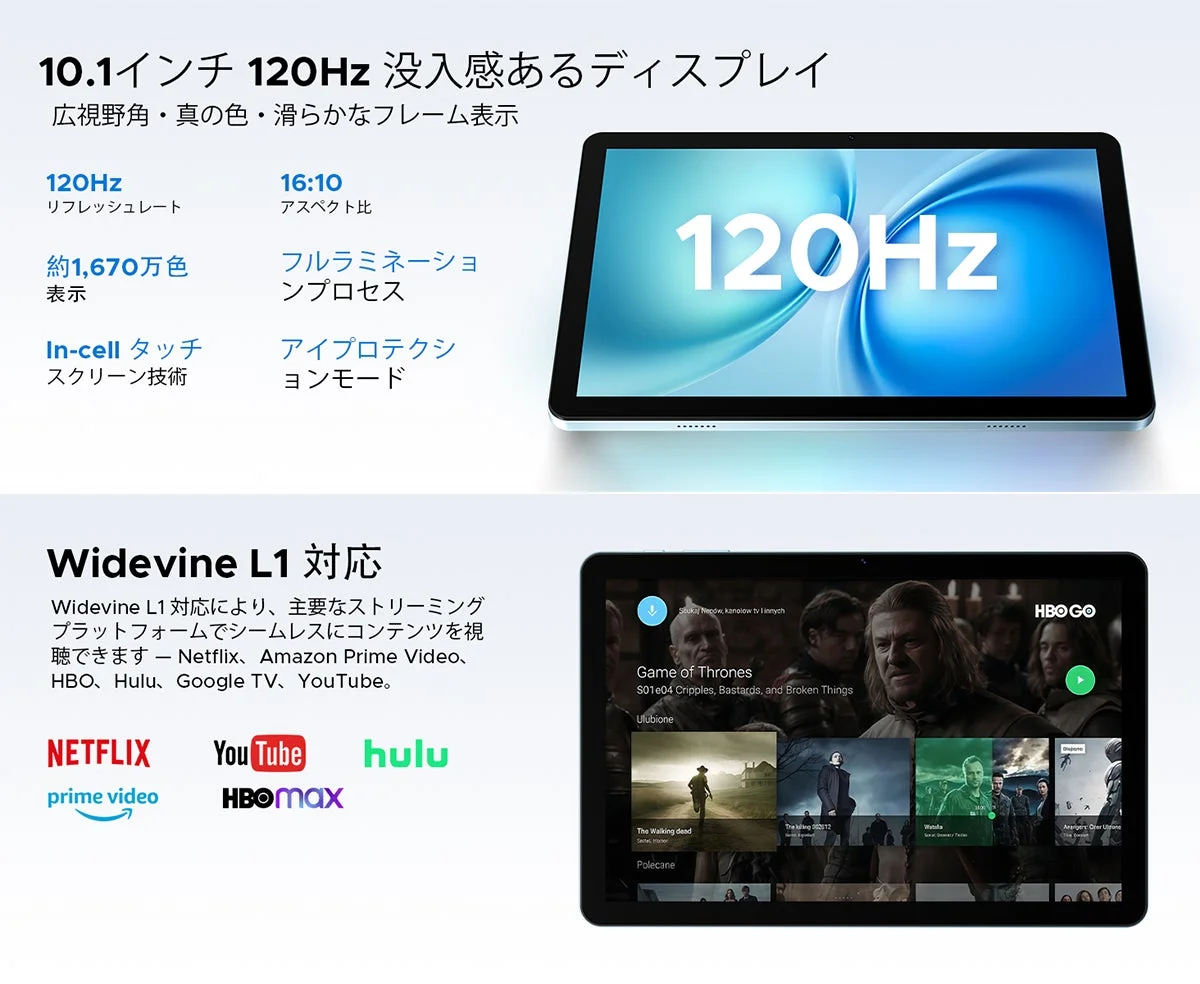 10.1インチ120Hzディスプレイ