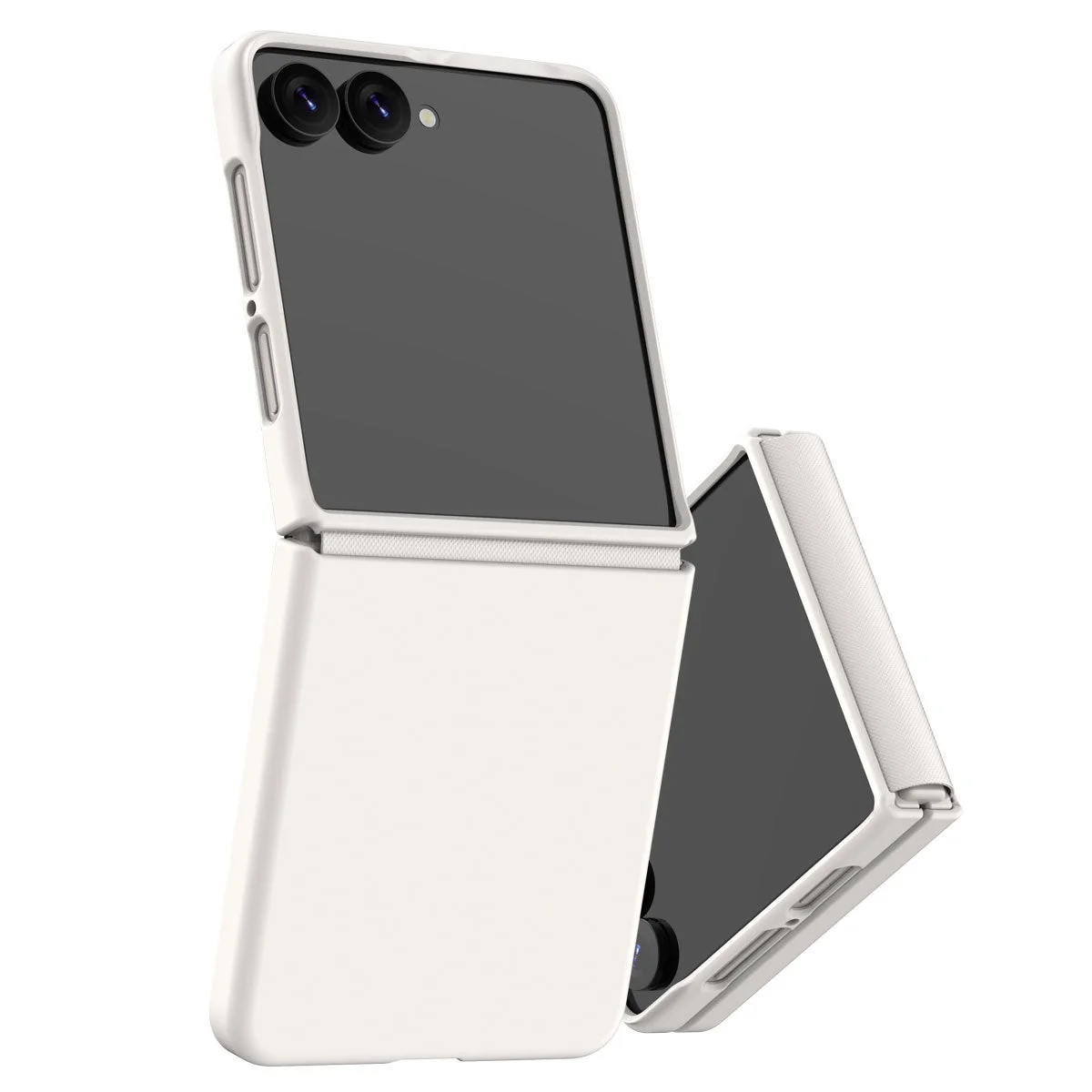 白い折りたたみ式スマートフォンが2台