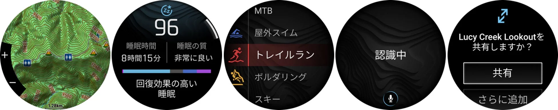 スマートウォッチの様々な機能表示