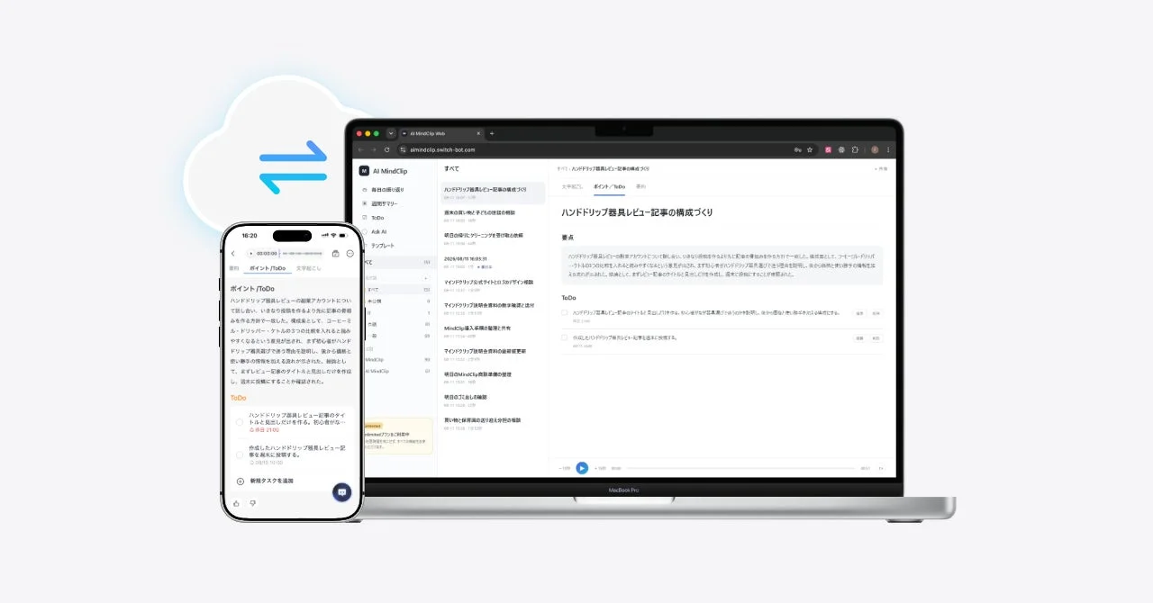 MacBook ProとiPhoneで同期されたクラウドベースのツール
