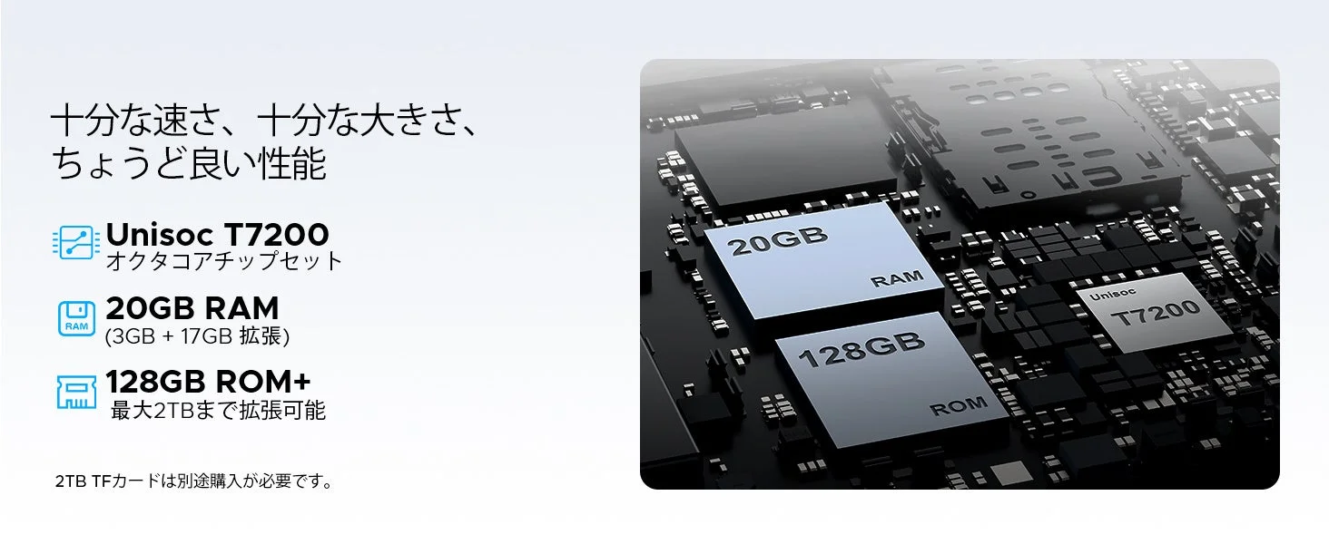 Unisoc T7200オクタコアチップセットとRAM/ROM