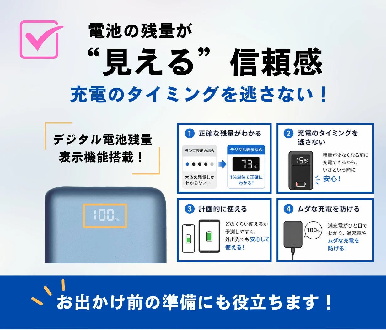 電池の残量が“見える”信頼感