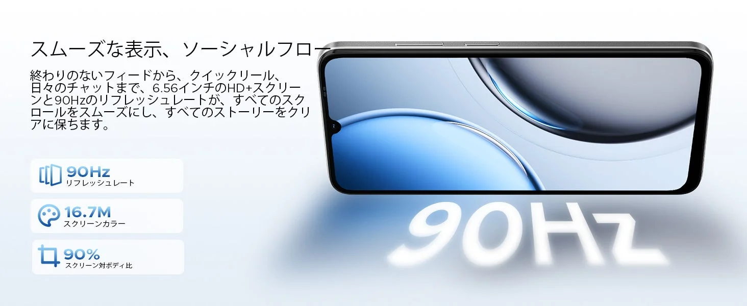 6.56インチ大画面＆90Hz高リフレッシュレート